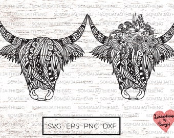 Two styles of Highland cow Svg / Mandala highland cow svg  Zentangle Svg / Mandala Svg / Svg Files for Cricut / Silhouette files  0073