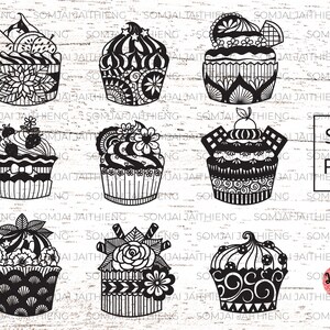 9 Cupcakes svg, Cupcakes Zentangle svg, Zentangle svg, Mandala svg, Cupcake svg Dateien für Schaltung, Silhouette Dateien 0269
