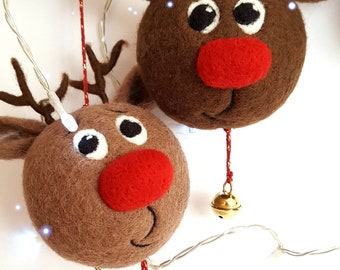 Christmas ornament ball baubles, felted reindeer, Christmas tree ornament , funny tree decoration, felt animals, host gift christmas