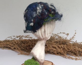 Textile sculpture mushroom felted from wool, magic fly agaric of fairy land pixies, witches, toadstool decoration