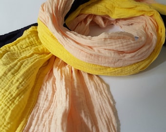 Cotton summer scarf old rose yellow navy color, 100% cotton double gauze muslin women boho scarf, fashionable accessory for summer spring