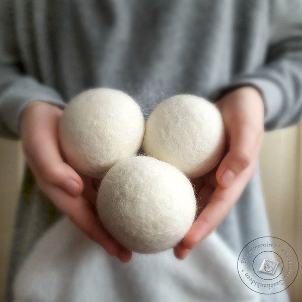 Set of 3 to 5 wool felted dryer balls, natural eco friendly laundry softener, big organic fabric dryer balls for tumble dryers handmade