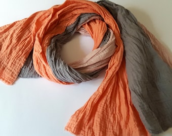 Cotton summer scarf old rose grey peach color, 100% cotton double gauze muslin women boho scarf, fashionable accessory for summer spring