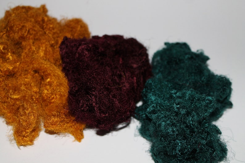 Yellow-Dark Red-Emerald for wet felting or spinning Sari silk waste mix bag 50 g 12 Euro100g creative design of felting surfaces