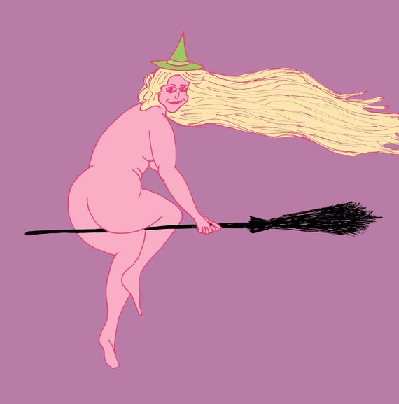 Naked Witch Riding Broomstick 8 x 10 Salem MA | Etsy