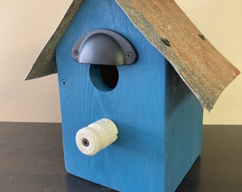 Rustic Handmade Birdhouse w/ Reclaimed Metal Roof: Handcrafted Folk Art