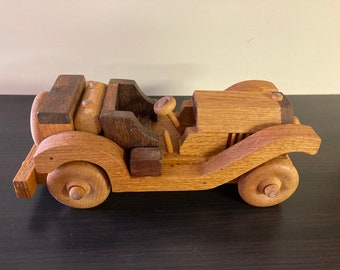 Handmade Wooden Roadster Toy Car ~ Made of Oak and Padauk ~ Handcrafted Folk Art
