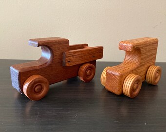 Handmade Wooden Toy Pickup Truck and Delivery Van ~ Made of  Mahogany and Oak ~ Handcrafted Folk Art