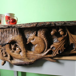 Wooden Mantel shelf, Fireplace Mantel, Wood Carving Art,Hand Carved Chimneypiece,Floral Motifs, Fireplace Decor Custom Order; Mantle