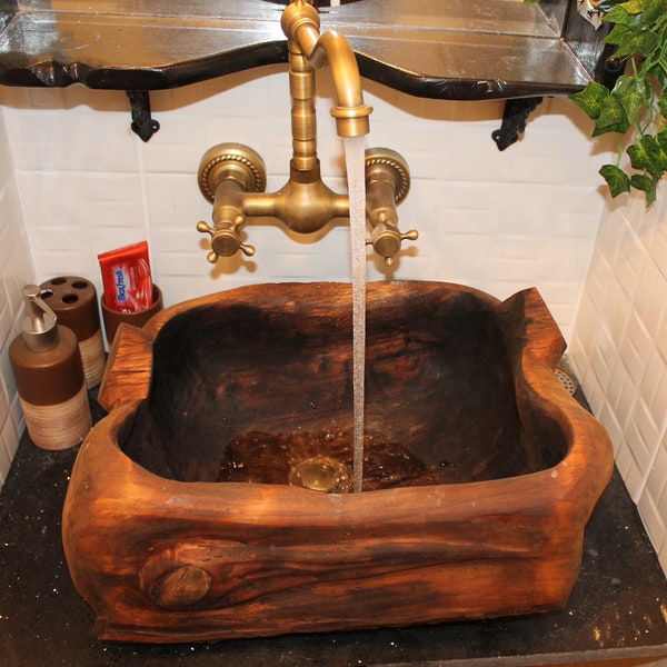 Wooden Sink, Wash Basin Sink, Unique Natural Design, Part of Wood Art, Custom Order; Bathroom Wooden Decor, Back to Nature