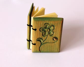 Turquoise, Mini Notebook, Wooden Covers, Tilia Wood, Wedding Guest Gifts, Wooden Personal Gift, Woodcarving Art, Hand Carved Mini Item