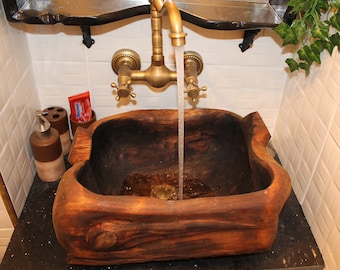 Unique Natural Wood Sink: Custom Bathroom Decor