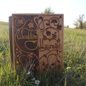 HEART OF FLOWERS, Wedding book, Wooden Photo Album, Wood Carving Covers, Personalized Gift, Wedding Memories Album, Carved Memory Book,