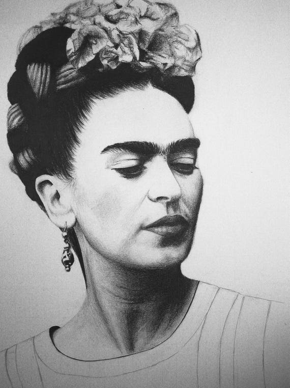 Artículos similares a Frida Kahlo retrato a lápiz dibujo impresión