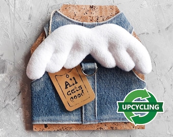 Upcycling Jeans Harness Mit Abnehmbaren Engel Flügeln. Ausbruchsicher. Handgemachte Weste. Halloweens. Flügel für Katze. ALLCATSGOOD