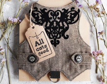 Cat Harness with Velvety Openwork Design. Difficult to escape. Custom made. Handmade Vest. Summer Autumn Fall Winter. | ALLCATSGOOD