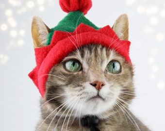 Elf Cat Hat. Santa Christmas Cap for Cats and Kittens. Pet photo prop | ALLCATSGOOD