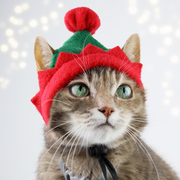 Elf Cat Hat. Christmas Cap for Cats and Kittens. Pet photo prop | ALLCATSGOOD