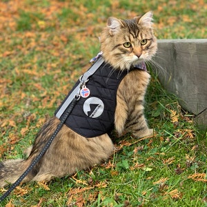 Reflective High visibility harness for Cat. Difficult to escape. Safety Quilted Vest with 2 reflective patches. Fall Winter ALLCATSGOOD image 2