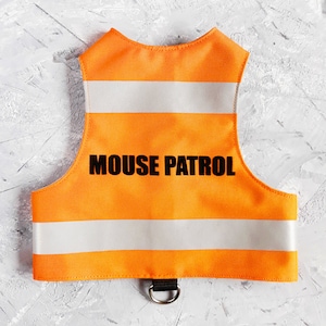 Mouse Patrol Orange harness with reflective stripes. Difficult to escape. Small and Large cats