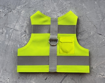 Escape proof Cat and kitten harness. Neon harness with reflective strips and Pocket for gps-tracker or Airtag. XXS-3XL