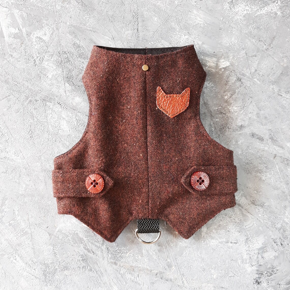 Classic Tweed Cat Walking Jacket. Burgundy cat harness. Escape Etsy