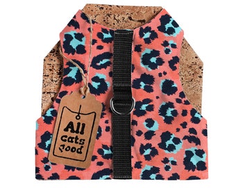 Custom-made Cotton Jacket Cat Harness with  Durable D-Ring "Pink leopard". Handmade Kitten Vest