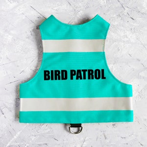BIRD PATROL. Water-repellent Turquoise Safety Cat Harness with reflective strips. Difficult to escape. Handmade Vest | ALLCATSGOOD