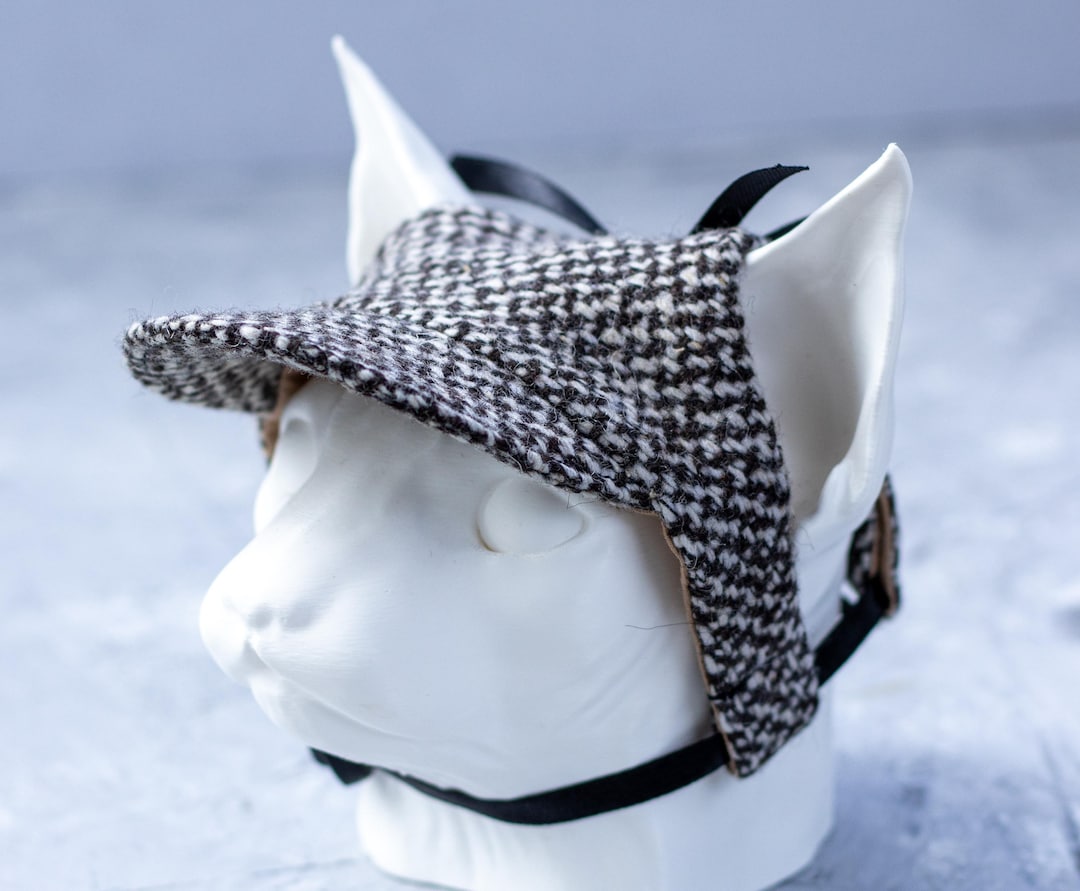 Cat Hat. Black and White Tweed. Cap for Cats and Kittens. Escape Proof ...