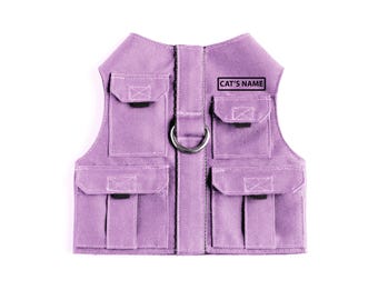Arnés táctico tipo chaleco para gatos, a prueba de escapes, con bolsillos, soporte para AirTag y tejido repelente al agua.