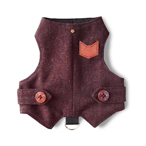 Giacca classica in tweed per passeggiate con il gatto. Pettorina per gatti bordeaux. A prova di fuga. Pettorina con rinforzo in pelle. Realizzata su misura. Gilet fatto a mano. / ALLCATSGOOD