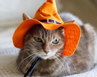 Sombrero de gato brujo, accesorio fotográfico de Halloween, sombrero de mago, disfraz de gato de Halloween, sombrero de bruja para perro pequeño, disfraz de mascota de Halloween. Envío desde EE. UU.