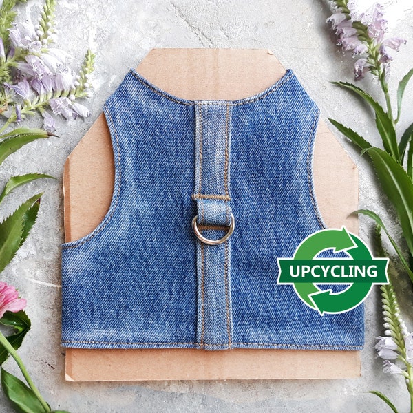 Upcycling denim Cat Harness. Escape Proof. Handmade Vest. ALLCATSGOOD