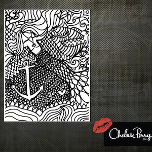 Mermaid by Chelsea Perry, Instant Digital Download, Adult Coloring Page, DIY