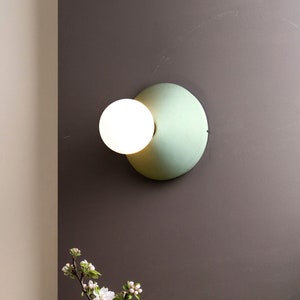 Colored wall lamp holder in concrete handcrafted in Italy ADA wall lamp in Mint Green