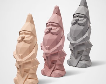 Set of 3 low poly concrete geometric minimalist brutalist faceted garden gnomes NINO Mini 16cm - 6.5"