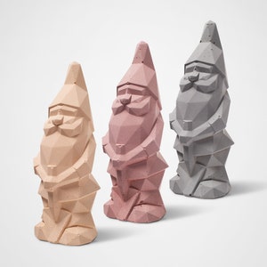 Set of 3 low poly concrete geometric minimalist brutalist faceted garden gnomes NINO Mini 16cm 6.5 image 1