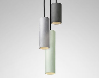 Pendant minimalist concrete lamp CROMIA Trio in green, grey and dark grey