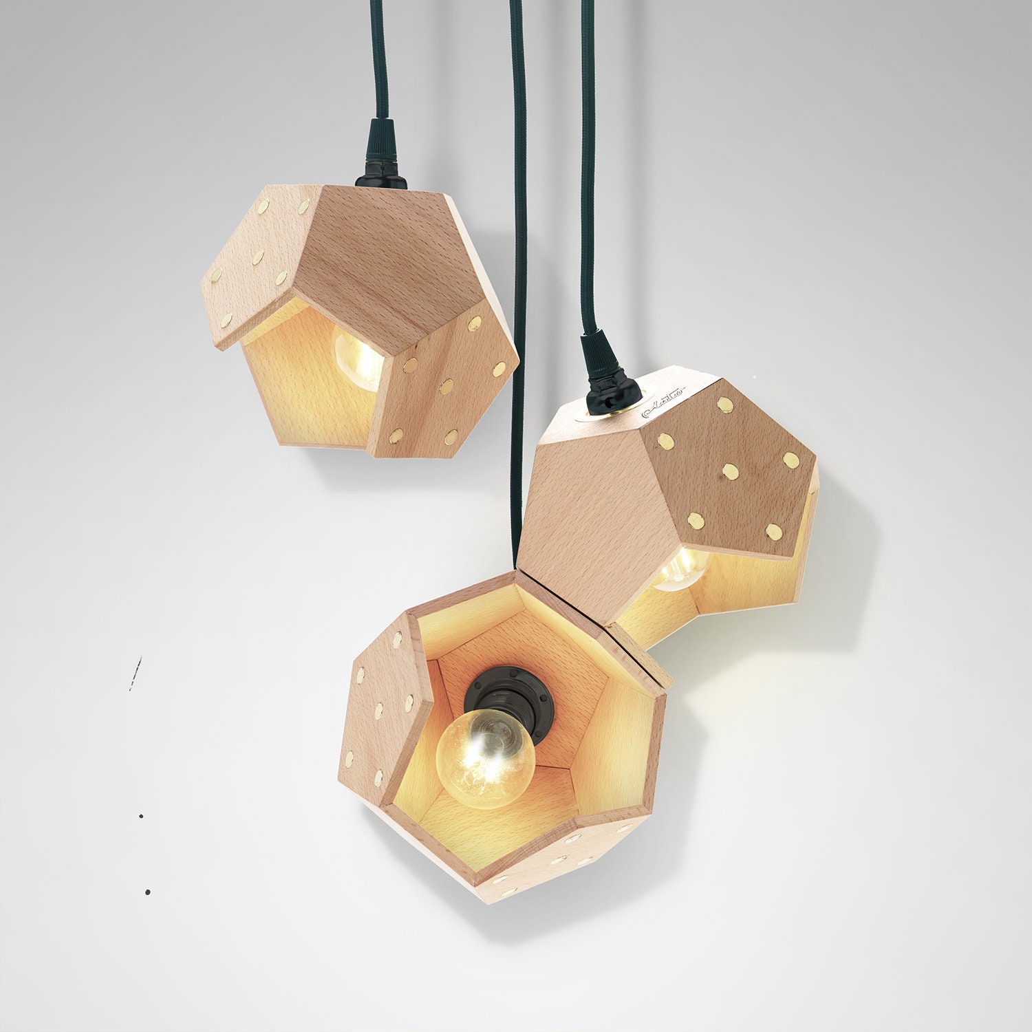 Lampe de Pendentif, Lumière Pendentif en Bois, Lampe Géométrique, Magnétique. Trio de Base Douze