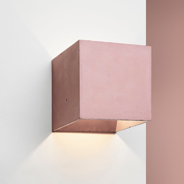 Wall light, pink lamp, bordeaux lamp, square lamp, minimalist sconce, diffuse light, cube lamp, concrete lamp, wall light CROMIA burgundy