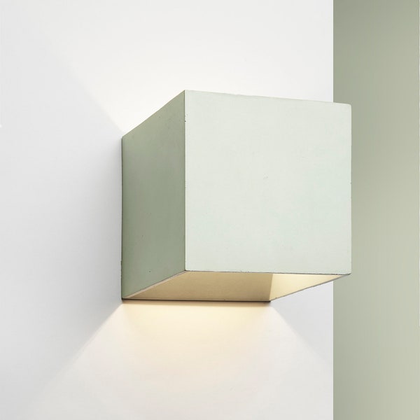 Green concrete square wall light, minimalist sconce, cube lamp, wall light CROMIA sage green