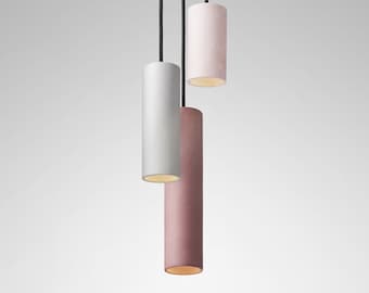 Lampada a sospensione minimalista in cemento CROMIA Trio nei colori bordeaux, grigio chiaro e rosa