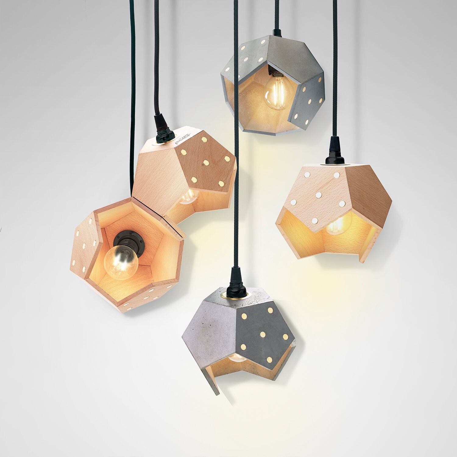 Lampe de Pendentif Magnétique Modulaire en Béton et Bois, Lumière Minimaliste, Lampe Bois Conception