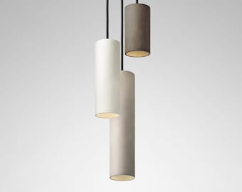 Pendant minimalist concrete lamp CROMIA Trio in dove grey, ivory and brown