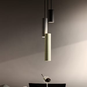 Pendant minimalist concrete lamp CROMIA Trio in dove grey, ivory and brown image 2