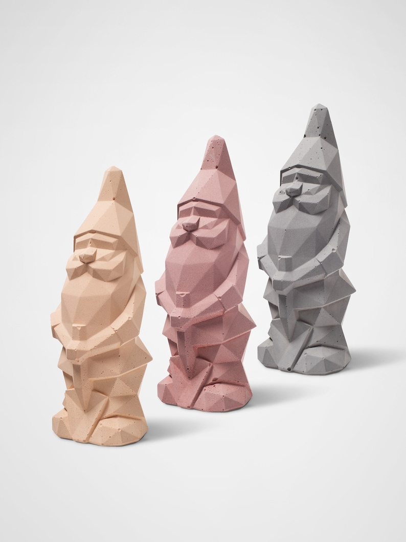 Set of 3 low poly concrete geometric minimalist brutalist faceted garden gnomes NINO Mini 16cm 6.5 image 1