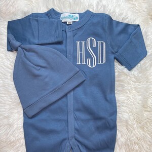 Coming Home Outfit, Monogrammed Footie, Monogram Blue Footie, Monogrammed Baby Gift, Personalized Baby Shower Gift, Monogrammed Sleeper
