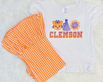 Girls Clemson Cheerleader Shirt, Girls Sports Cheerleader TShirt, Girls Tiger Shirt, Girls LSU Cheerleader Shirt,