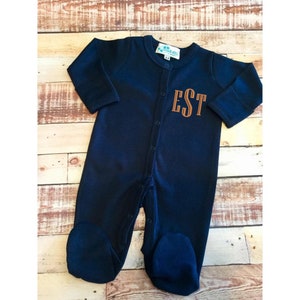 Coming Home Outfit, Monogrammed Footie, Monogram Blue Footie, Monogrammed Baby Gift, Personalized Baby Shower Gift, Monogrammed Sleeper
