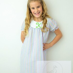 Girls Monogram Seersucker Bishop Dress, Monogrammed Dress, Monogram Dress, Girls Dress, Personalized Dress, Girls Dress, Baby Girl Dress